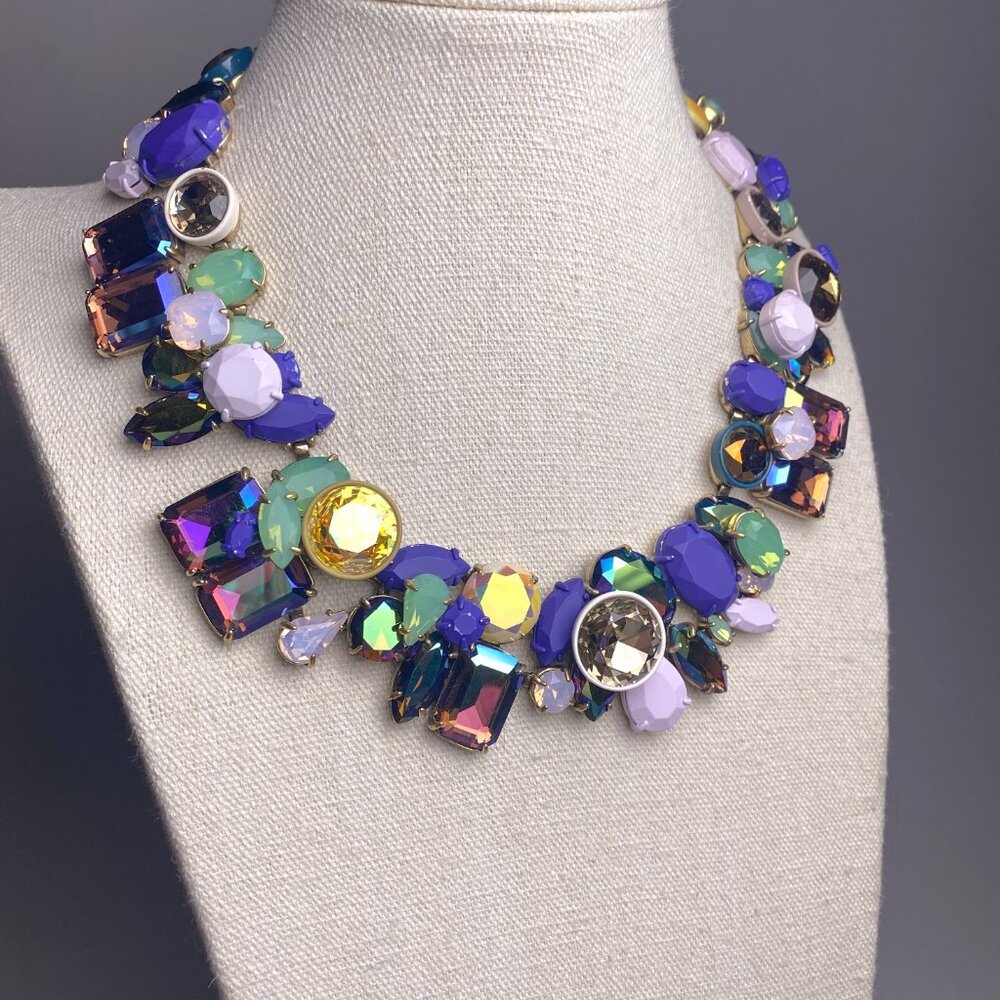J. Crew Brulee Multicolor Rhinestone Jewel Cluster Statement Collar Necklace - Picture 12 of 13